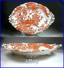 1 Royal Crown Derby Red Aves Oval Footed Dessert Serving Dish A474 Older