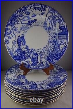 10 Royal Crown Derby Mikado 10.25 Dinner Plates Asian Scenes Blue withGold Trim