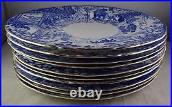 10 Royal Crown Derby Mikado 10.25 Dinner Plates Asian Scenes Blue withGold Trim