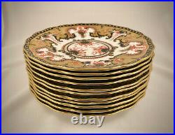 11 Royal Crown Derby Luncheon Plates, Heavily Gilded