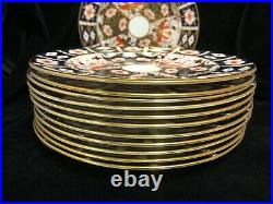 12 Antique Royal Crown Derby Imari #2451 Fine Bone China 10 3/4 Dinner Plates