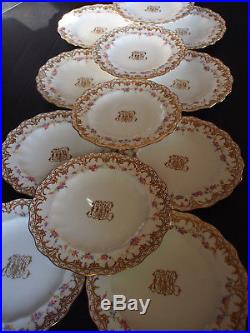 12 Antique Royal Crown Derby Raised Gold Encrusted Rose Swags Luncheon Plate 10