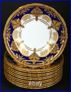 12 Derby for Tiffany Cobalt Blue Soup Plates with Elaborate 2-Color Gilding