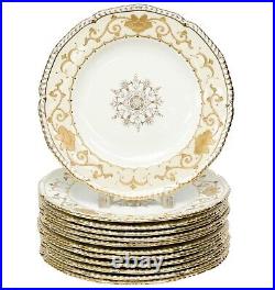 12 Royal Crown Derby England Gilt Porcelain Dinner Plates circa 1890