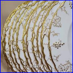 (12) Royal Crown Derby''vine-gold'' Dinner Plates 10 1/4 Gorgeous England