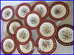 (12) c1877-1890 Royal Crown Derby Red & Floral Reticulated 7 Inch DESSERT PLATES