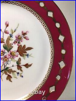 (12) c1877-1890 Royal Crown Derby Red & Floral Reticulated 7 Inch DESSERT PLATES