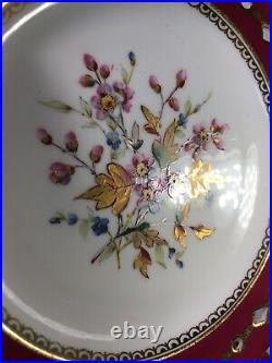 (12) c1877-1890 Royal Crown Derby Red & Floral Reticulated 7 Inch DESSERT PLATES