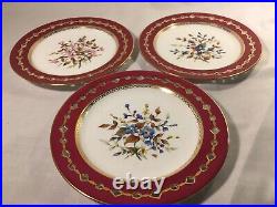 (12) c1877-1890 Royal Crown Derby Red & Floral Reticulated 7 Inch DESSERT PLATES