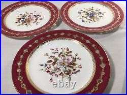 (12) c1877-1890 Royal Crown Derby Red & Floral Reticulated 7 Inch DESSERT PLATES