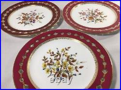 (12) c1877-1890 Royal Crown Derby Red & Floral Reticulated 7 Inch DESSERT PLATES