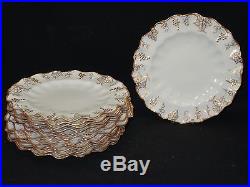 12 pcs VINTAGE ROYAL CROWN DERBY A775 GOLD GRAPES & WHITE RUFFLED DESERT PLATE