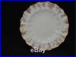 12 pcs VINTAGE ROYAL CROWN DERBY A775 GOLD GRAPES & WHITE RUFFLED DESERT PLATE