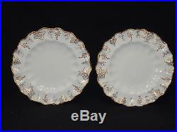 12 pcs VINTAGE ROYAL CROWN DERBY A775 GOLD GRAPES & WHITE RUFFLED DESERT PLATE