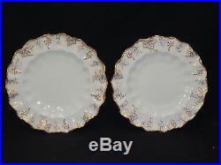 12 pcs VINTAGE ROYAL CROWN DERBY A775 GOLD GRAPES & WHITE RUFFLED DESERT PLATE