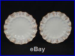 12 pcs VINTAGE ROYAL CROWN DERBY A775 GOLD GRAPES & WHITE RUFFLED DESERT PLATE