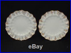 12 pcs VINTAGE ROYAL CROWN DERBY A775 GOLD GRAPES & WHITE RUFFLED DESERT PLATE