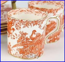 12pc Royal Crown Derby Red Aves Demitasse Cup & Saucers 1939 Bird Design
