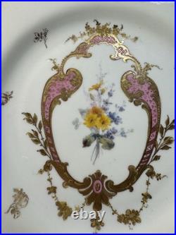 (13) Antique Royal Crown Derby Pink & Gold Hand-Painted Rococo 8.5 Inch PLATES