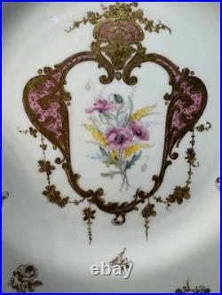 (13) Antique Royal Crown Derby Pink & Gold Hand-Painted Rococo 8.5 Inch PLATES