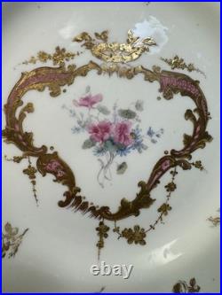 (13) Antique Royal Crown Derby Pink & Gold Hand-Painted Rococo 8.5 Inch PLATES