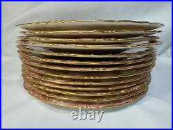 (13) Antique Royal Crown Derby Pink & Gold Hand-Painted Rococo 8.5 Inch PLATES