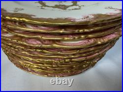 (13) Antique Royal Crown Derby Pink & Gold Hand-Painted Rococo 8.5 Inch PLATES