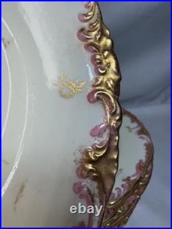 (13) Antique Royal Crown Derby Pink & Gold Hand-Painted Rococo 8.5 Inch PLATES