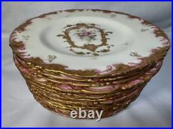 (13) Antique Royal Crown Derby Pink & Gold Hand-Painted Rococo 8.5 Inch PLATES
