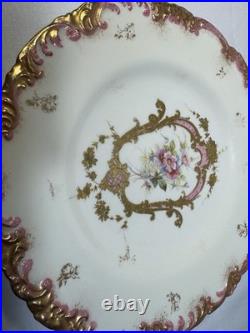 (13) Antique Royal Crown Derby Pink & Gold Hand-Painted Rococo 8.5 Inch PLATES