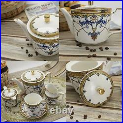 15 Piece British Porcelain Tea Set, Blue Vintage Pattern