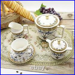 15 Piece British Porcelain Tea Set, Blue Vintage Pattern