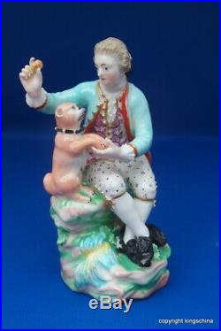1780 RARE ANTIQUE Derby Figure Boy & Pug Dog Figurine Royal Crown vase