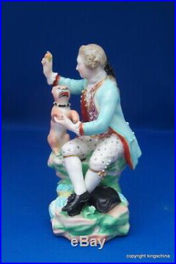1780 RARE ANTIQUE Derby Figure Boy & Pug Dog Figurine Royal Crown vase