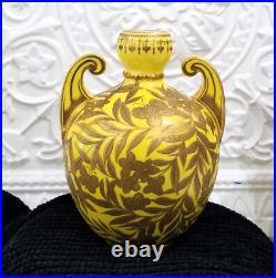 1884 Royal Crown Derby Canary Yellow Gold Gilt Vase Butterfly Leaves Victorian