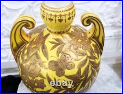 1884 Royal Crown Derby Canary Yellow Gold Gilt Vase Butterfly Leaves Victorian