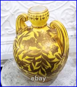 1884 Royal Crown Derby Canary Yellow Gold Gilt Vase Butterfly Leaves Victorian