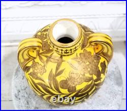 1884 Royal Crown Derby Canary Yellow Gold Gilt Vase Butterfly Leaves Victorian