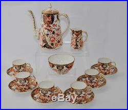 1910 Royal Crown Derby KINGS IMARI 383 Coffee Set for 6 Pot, Creamer, Sugar Duo