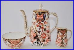 1910 Royal Crown Derby KINGS IMARI 383 Coffee Set for 6 Pot, Creamer, Sugar Duo