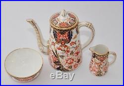 1910 Royal Crown Derby KINGS IMARI 383 Coffee Set for 6 Pot, Creamer, Sugar Duo