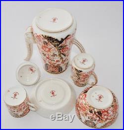 1910 Royal Crown Derby KINGS IMARI 383 Coffee Set for 6 Pot, Creamer, Sugar Duo