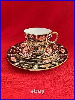 1919 Royal Crown Derby coffee can demitasse trio, Imari pattern #2451 set #1