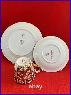 1919 Royal Crown Derby coffee can demitasse trio, Imari pattern #2451 set #1