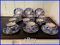 1937 Eighteen Piece Royal Crown Derby China Cups and Saucers Blue Mikado