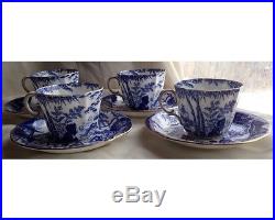 1937 Set of 4 Royal Crown Derby Mikado Tea Cups and Saucers