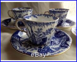 1937 Set of 4 Royal Crown Derby Mikado Tea Cups and Saucers