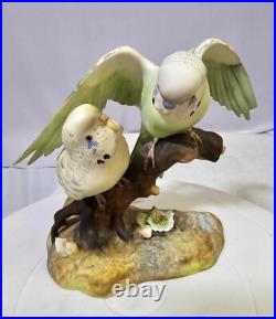 1940's royal crown derby parakeets Budgerigar birds on a branch w Flowers- READ
