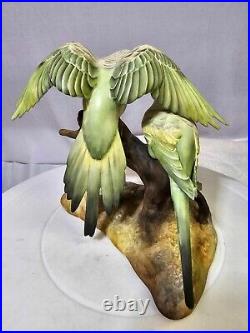 1940's royal crown derby parakeets Budgerigar birds on a branch w Flowers- READ