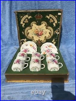 1940s boxed Royal Crown Derby porcelain 6 cups & saucers Derby Posies WWII mark